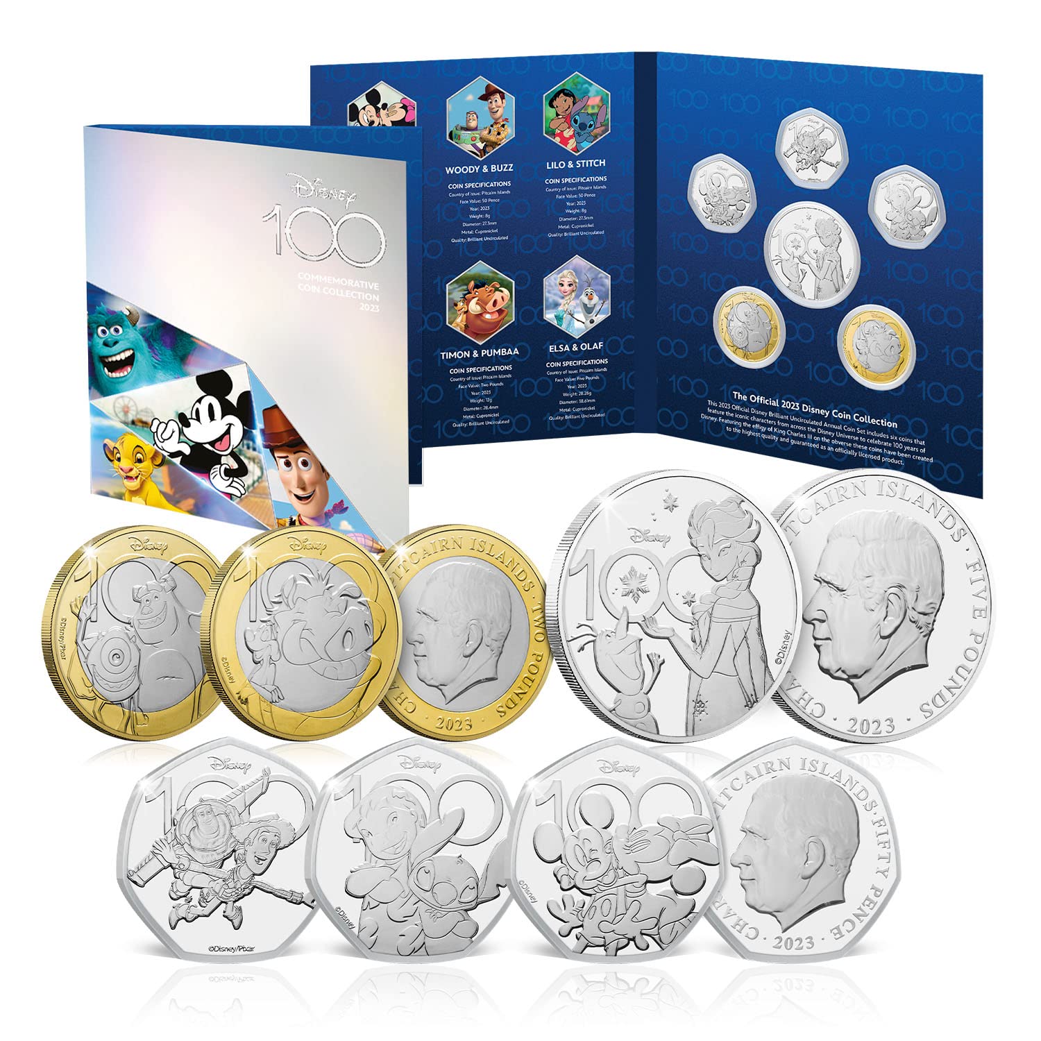 Disney 100th Anniversary Annual Set van 6 munten 2023 Brilliant Uncirculated 50p £2 £5