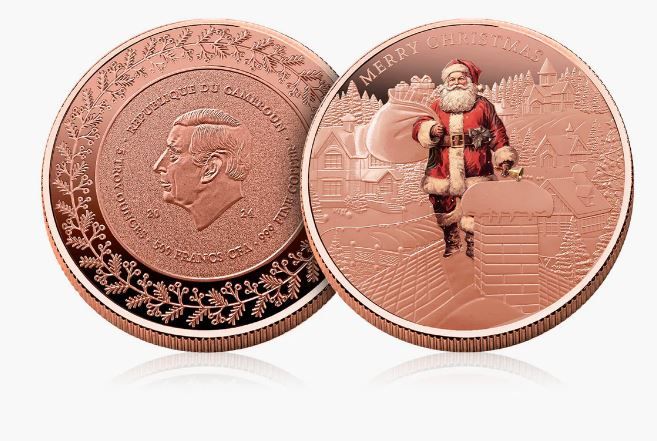 Pièce de 5 oz en cuivre coloré à l'effigie du Père Noël 2025