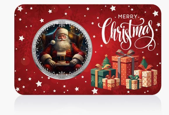 Kerstman in kleur op verzilverde uitgave