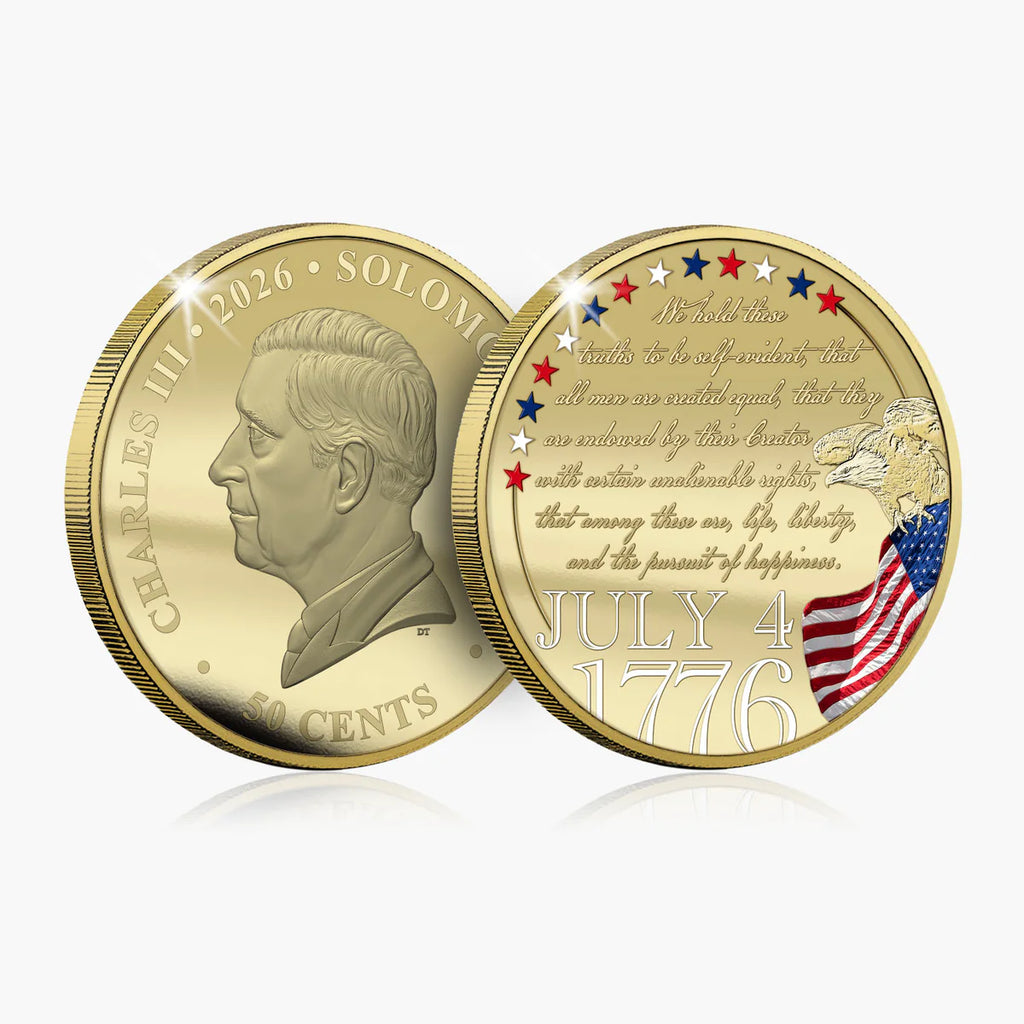250 ans de l'indépendance américaine, pièce plaquée or de 50 mm, édition de luxe